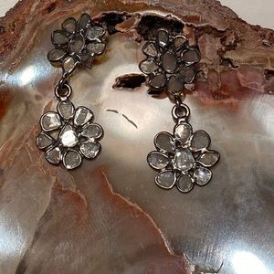 Gorgeous Oxidized Silver Sliced Diamond Earrings